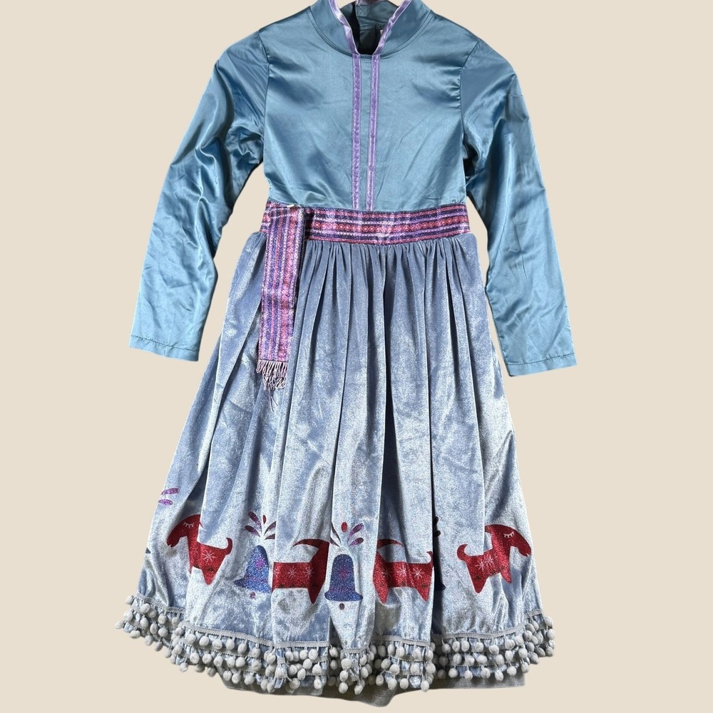 Disney Store Frozen Anna Costume Youth 9/10 Blue Velvet Reindeer Holiday Dress